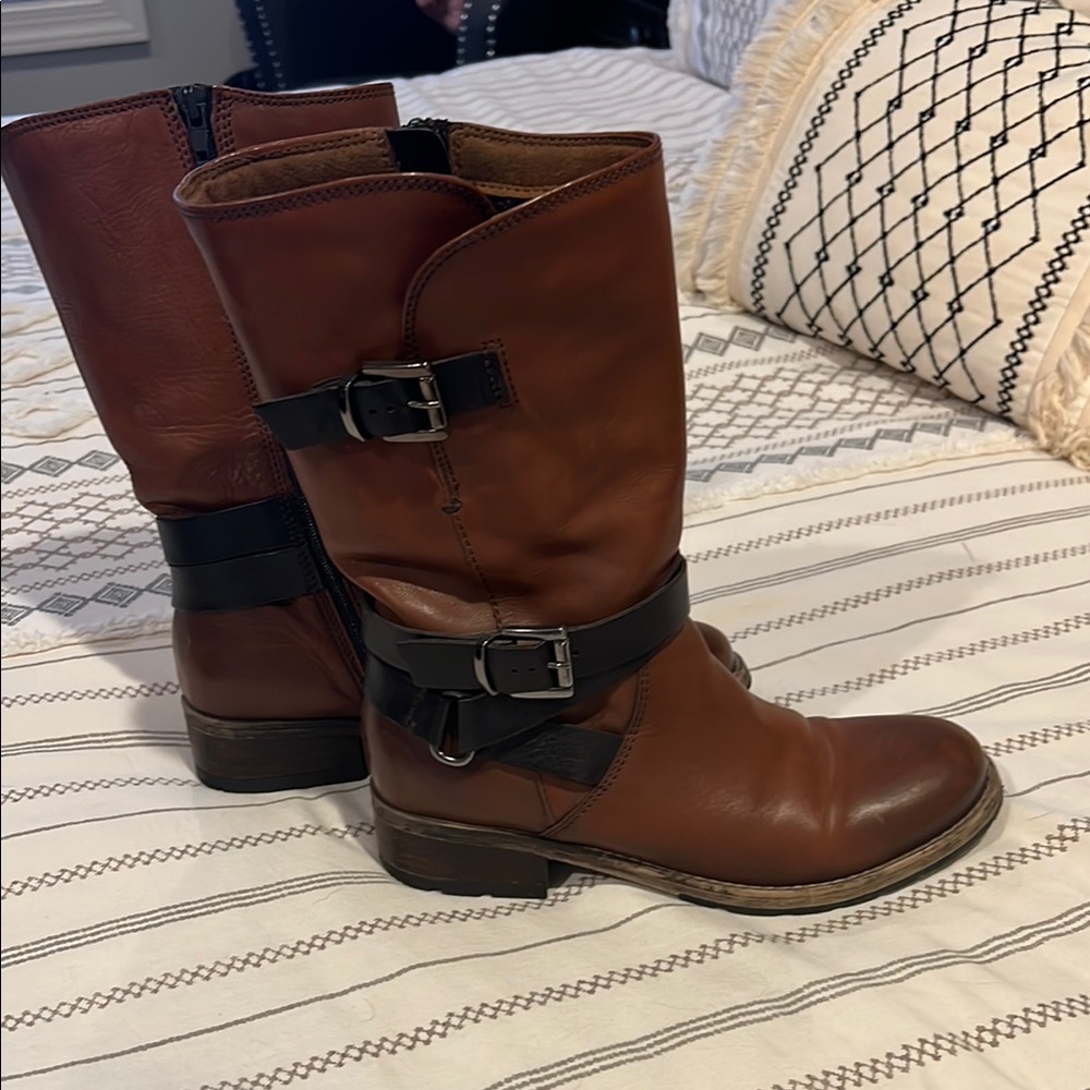 Brown Leather Boots with Black Straps